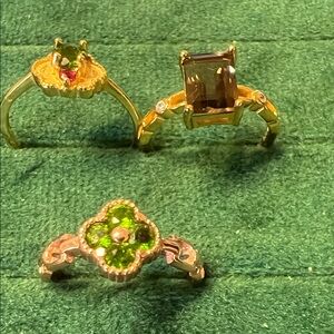 Elegant dainty smoky Gold and Green diopside  Gemstone Ring Set size 6